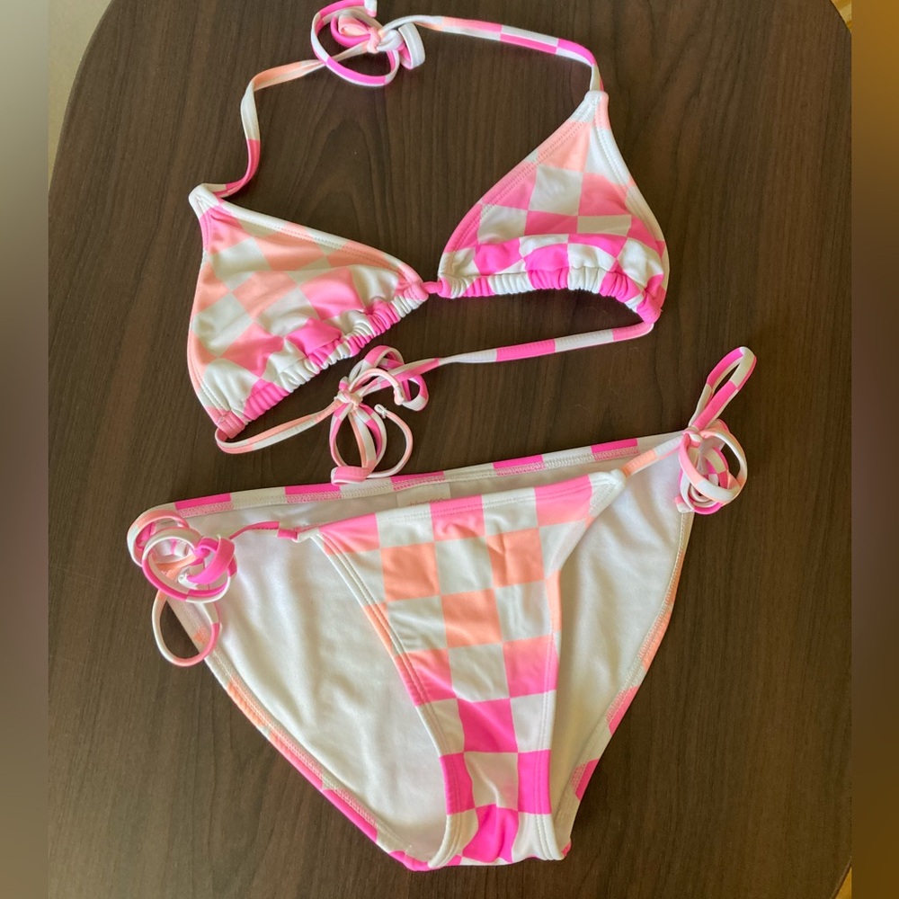 Pink checkered bikini set size small